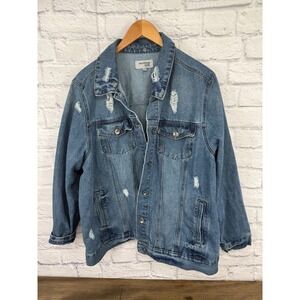 Working Title Denim Distressed Blue Jean Jacket Women's 3X Trucker Capsule Y2K